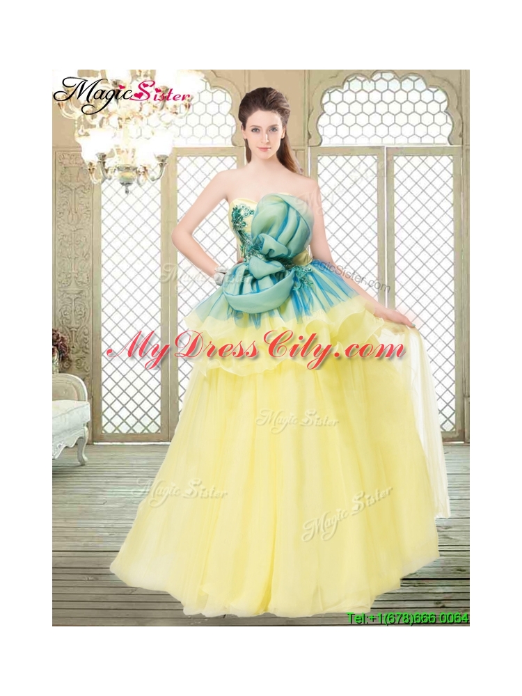 Perfect A Line Strapless Prom Dresses with Bowknot and Ruffles