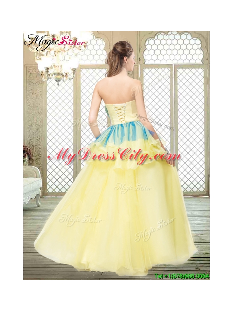 Perfect A Line Strapless Prom Dresses with Bowknot and Ruffles