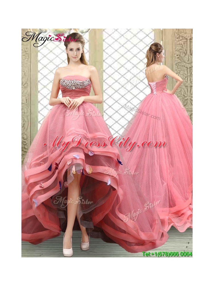 Popular Strapless High Low Beading Prom Dresses