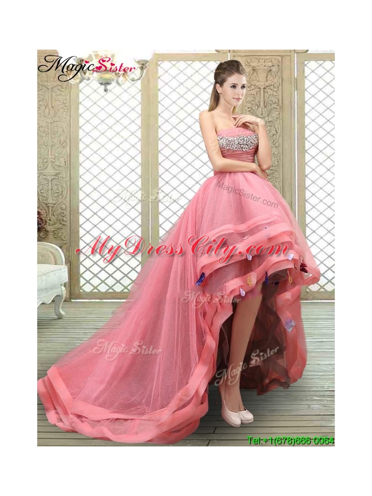 Popular Strapless High Low Beading Prom Dresses