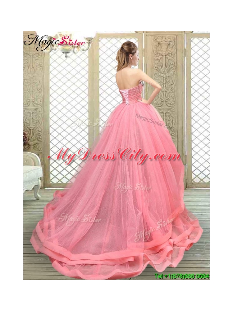 Popular Strapless High Low Beading Prom Dresses