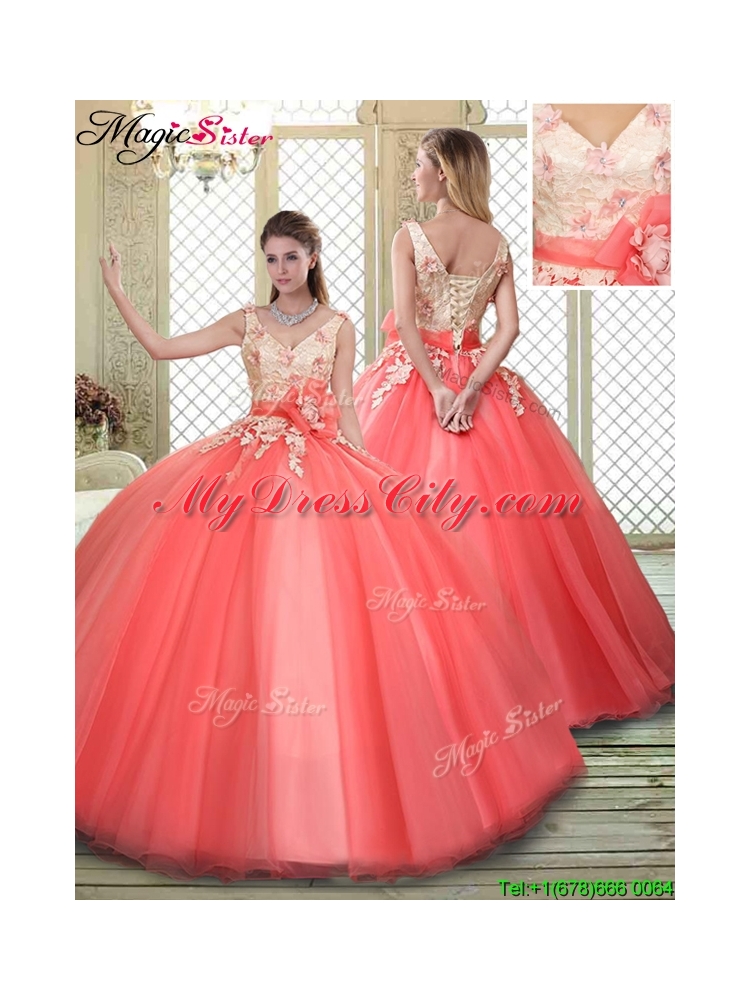 Spring Cheap Straps Quinceanera Dresses with Appliques and Hand Made Flowers