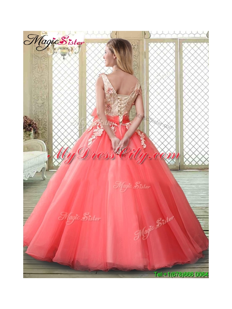 Spring Cheap Straps Quinceanera Dresses with Appliques and Hand Made Flowers