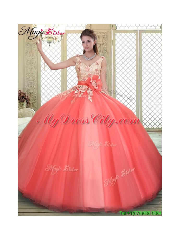 Spring Cheap Straps Quinceanera Dresses with Appliques and Hand Made Flowers