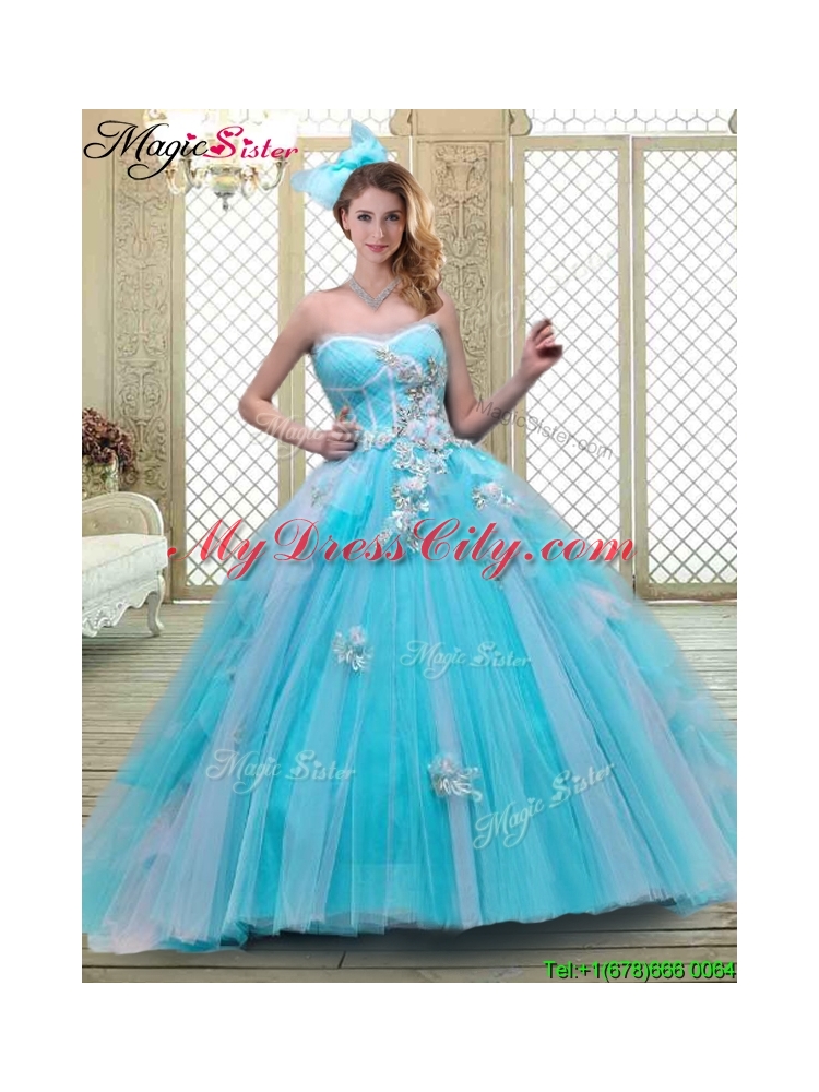 Summer Sweetheart Brush Train Quinceanera Dresses in Baby Blue