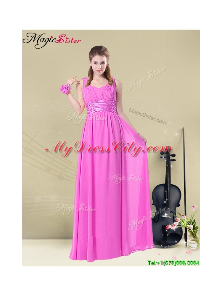 2016 Fashionable Empire Straps Bridesmaid Dresses with Ruching and Belt