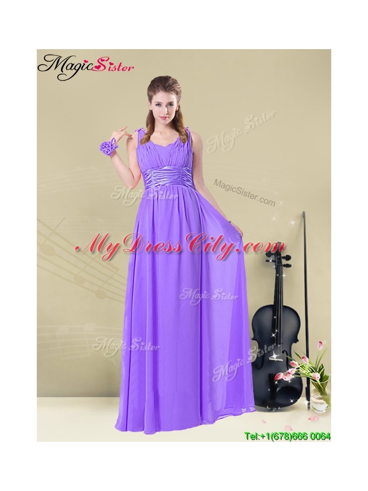 2016 Fashionable Empire Straps Bridesmaid Dresses with Ruching and Belt