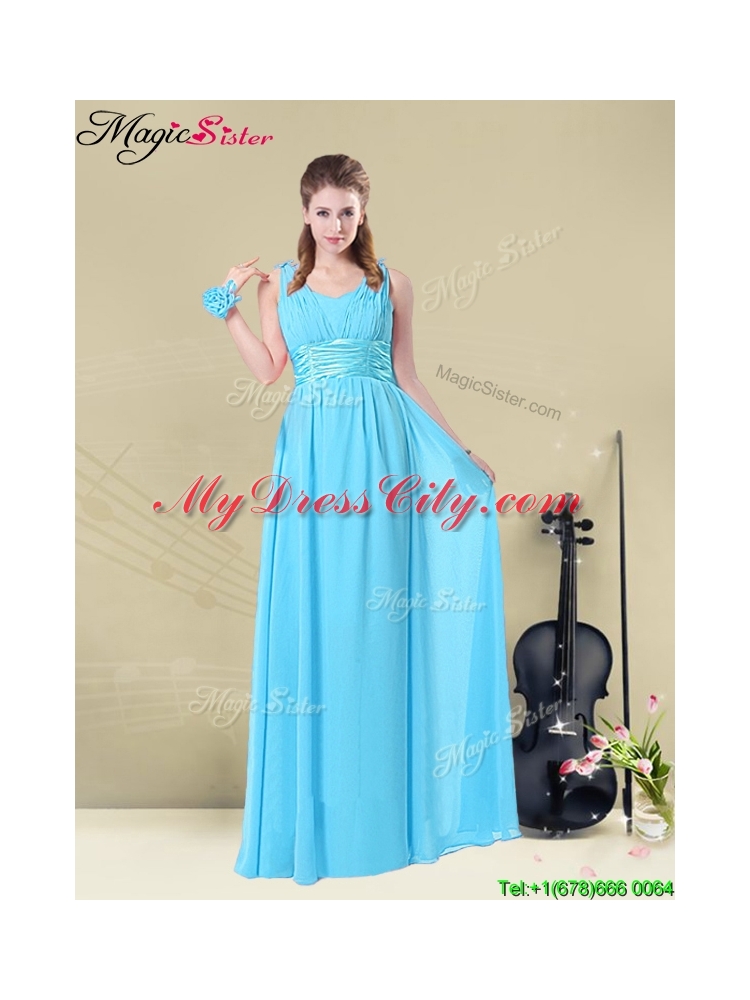 2016 Fashionable Empire Straps Bridesmaid Dresses with Ruching and Belt