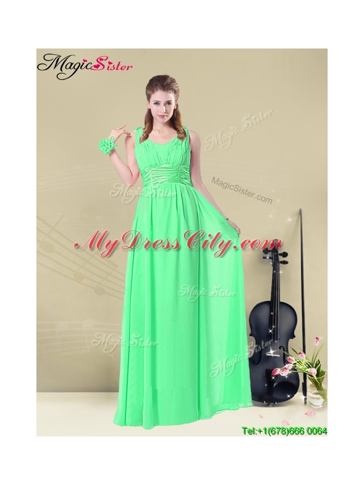 2016 Fashionable Empire Straps Bridesmaid Dresses with Ruching and Belt