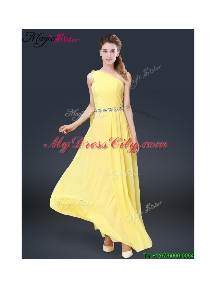 Fashionable One Shoulder Bridesmaid Dresses in Yellow