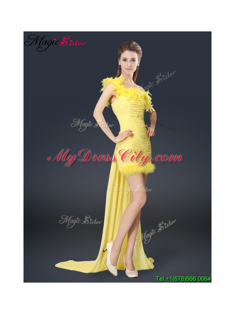 Fashionable One Shoulder Bridesmaid Dresses in Yellow