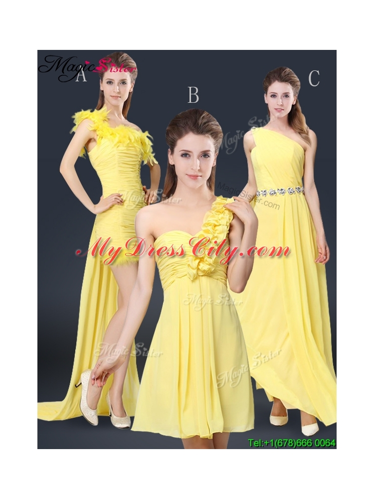 Fashionable One Shoulder Bridesmaid Dresses in Yellow