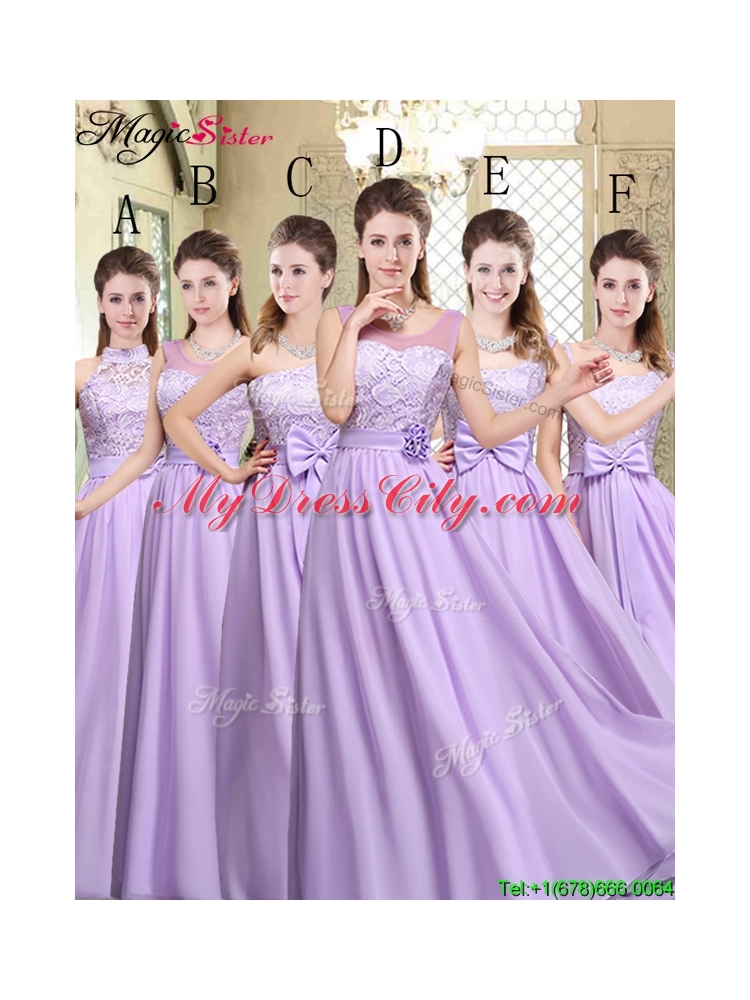 Fashionable Square Cap Sleeves Lavender Bridesmaid Dresses with Belt