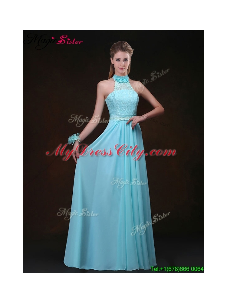 Hot Sale Empire Halter Top Bridesmaid Dresses with Lace