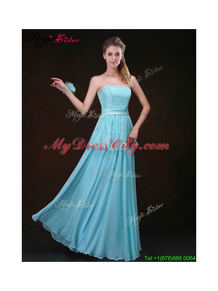 2016 Affordable Strapless Floor Length Dama Dresses in Aqua Blue