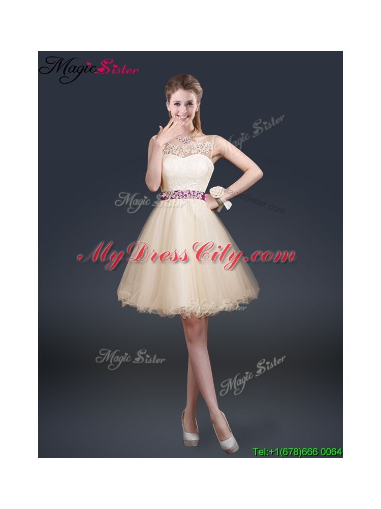 Fall Beautiful Scoop Prom Dresses with Appliques and Belt