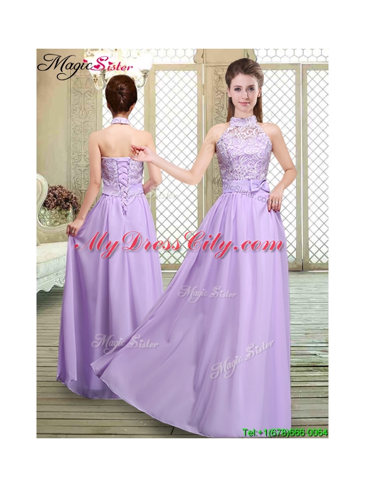 Sweet High Neck Lace Lavender Dama Dresses