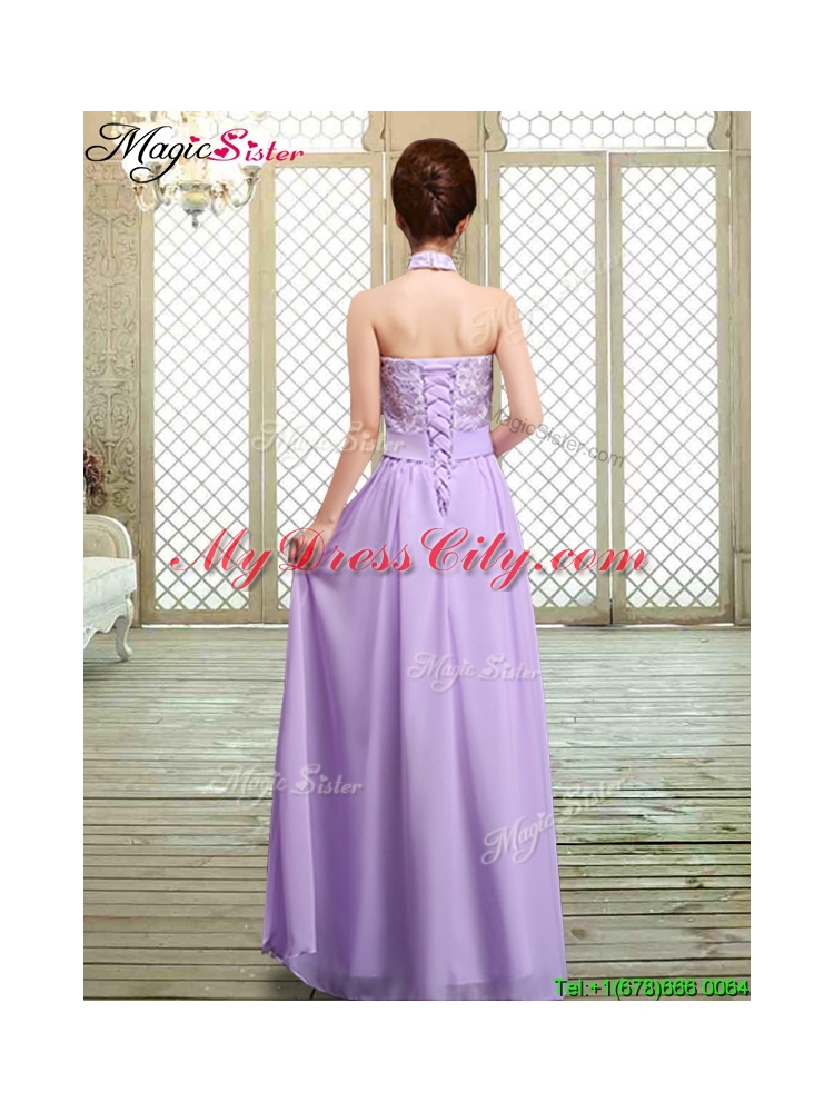 Sweet High Neck Lace Lavender Dama Dresses