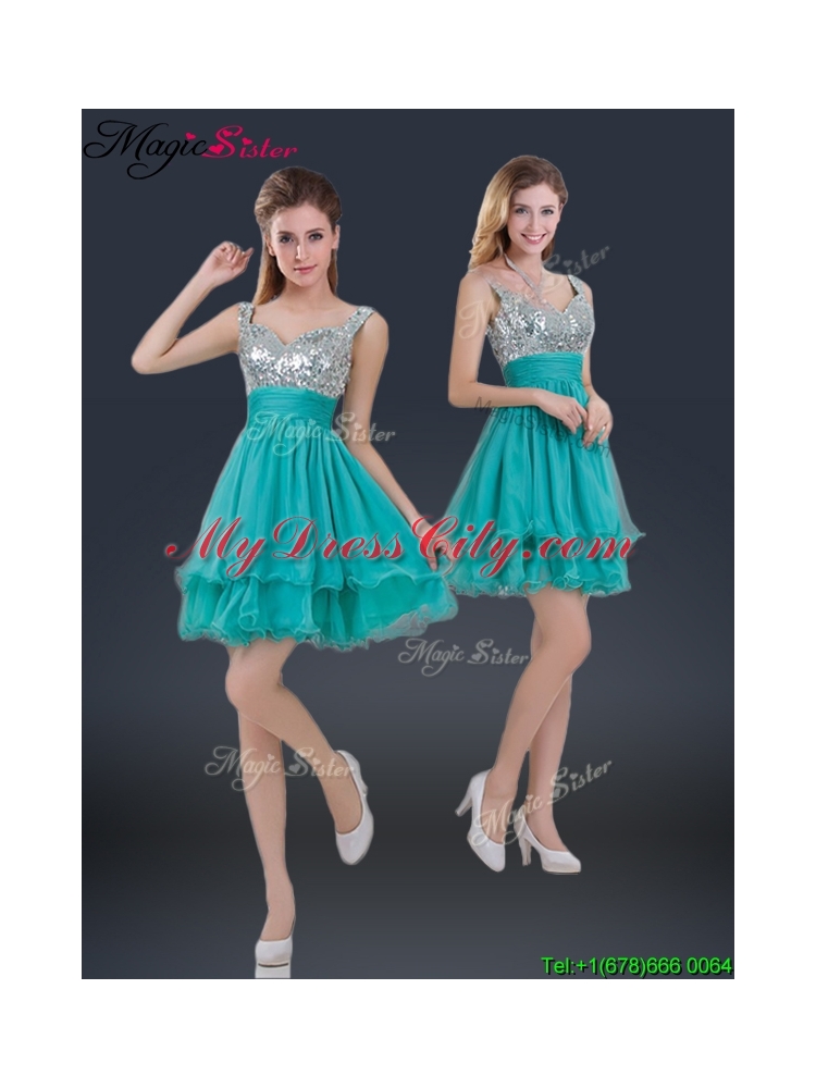 Sweet Short Straps Paillette Prom Dresses for 2016