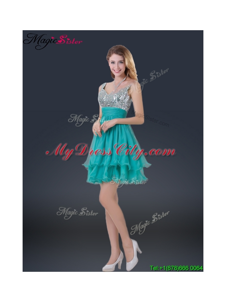 Sweet Short Straps Paillette Prom Dresses for 2016