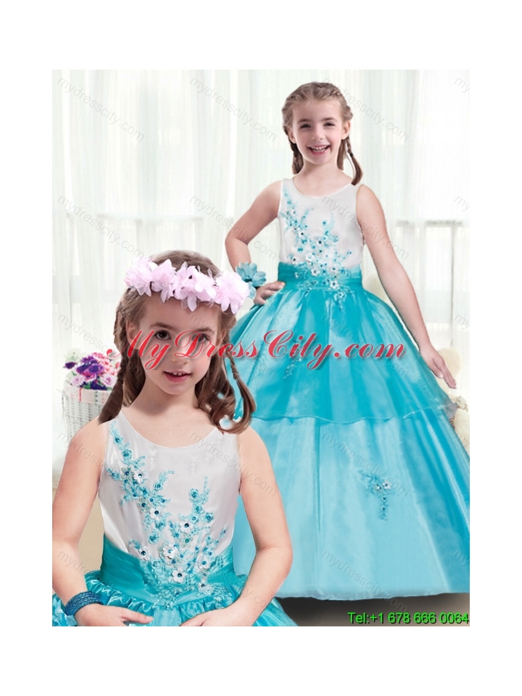 Lovely Appliques Scoop Little Girls Pageant Dresses in Multi Color