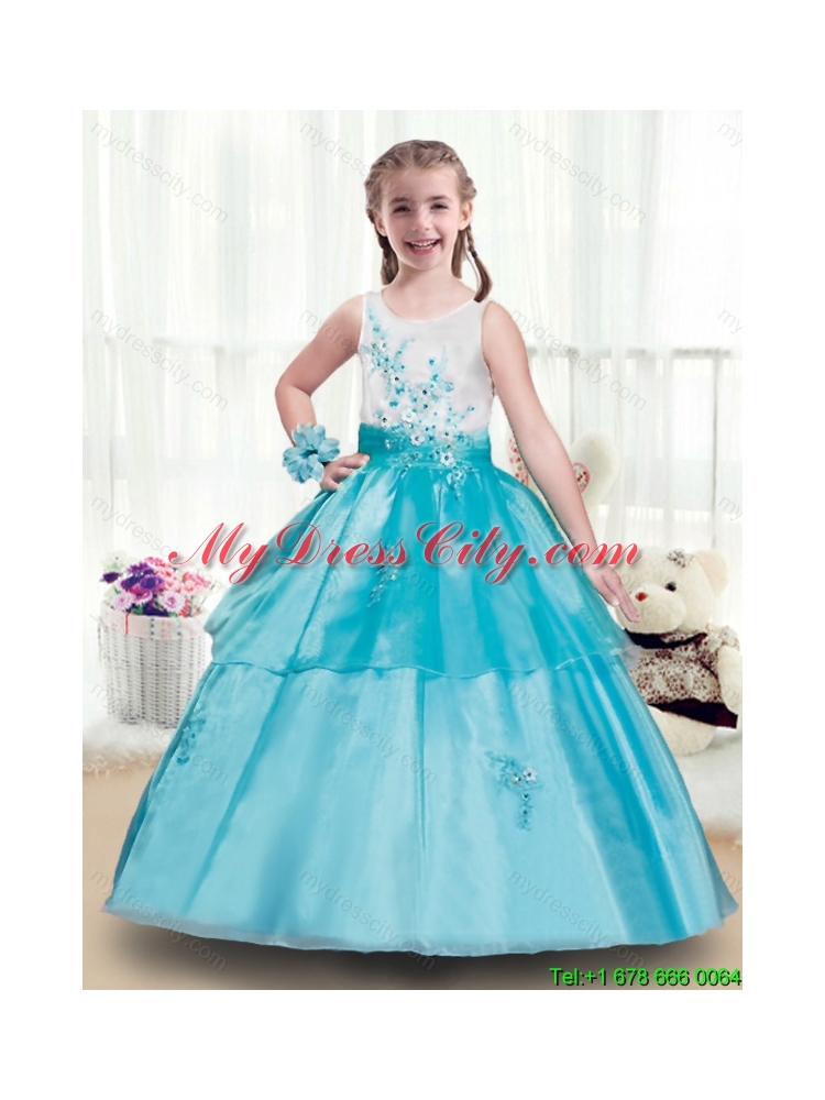 Lovely Appliques Scoop Little Girls Pageant Dresses in Multi Color