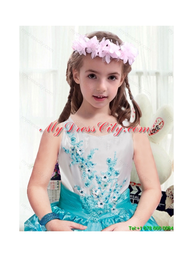 Lovely Appliques Scoop Little Girls Pageant Dresses in Multi Color