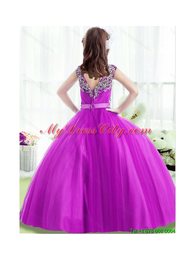 Popular Beading Little Girls Pageant Dresses in Fuchsia for 2016