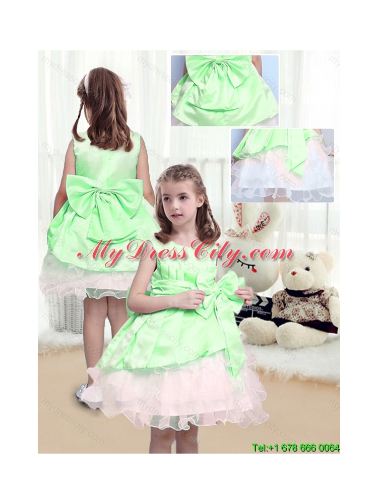 Beautiful A Line Scoop Mini Length Bowknot Flower Girl Dresses in Multi Color