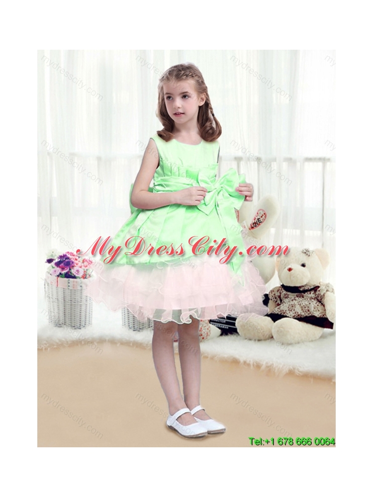 Beautiful A Line Scoop Mini Length Bowknot Flower Girl Dresses in Multi Color