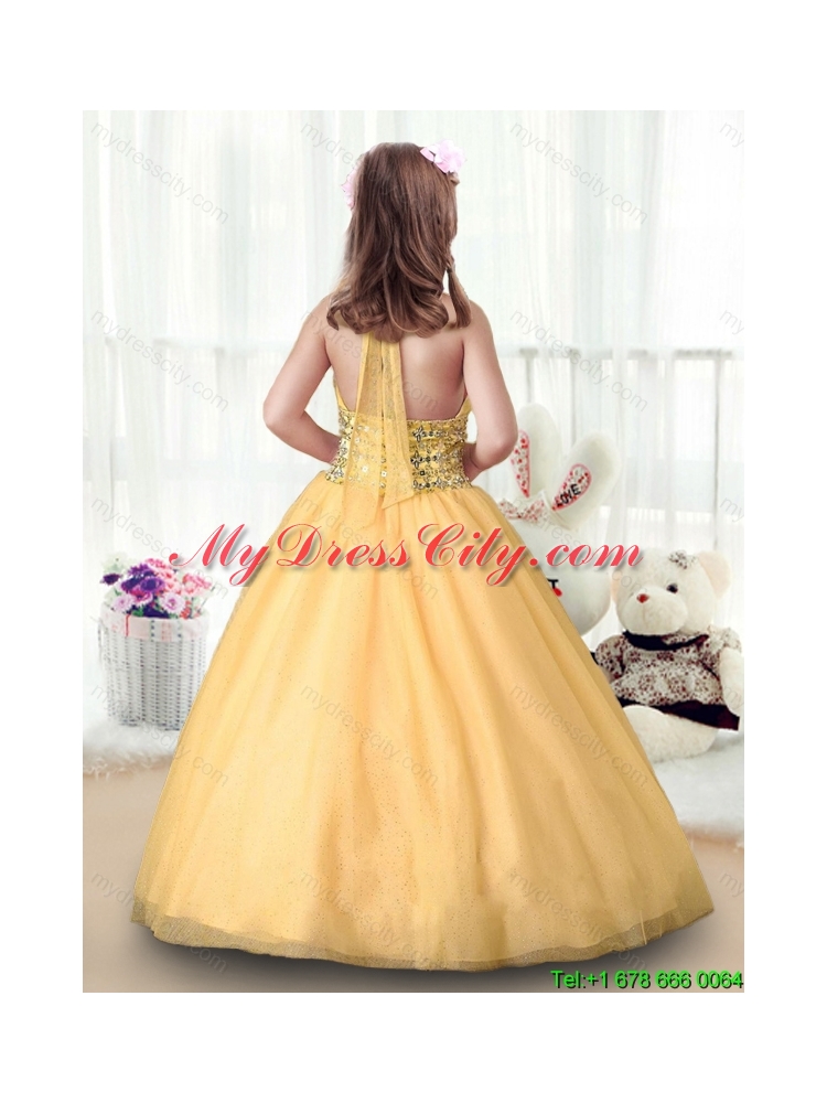 Beautiful Ball Gown Halter Top Little Girl Pageant Dresses in Gold