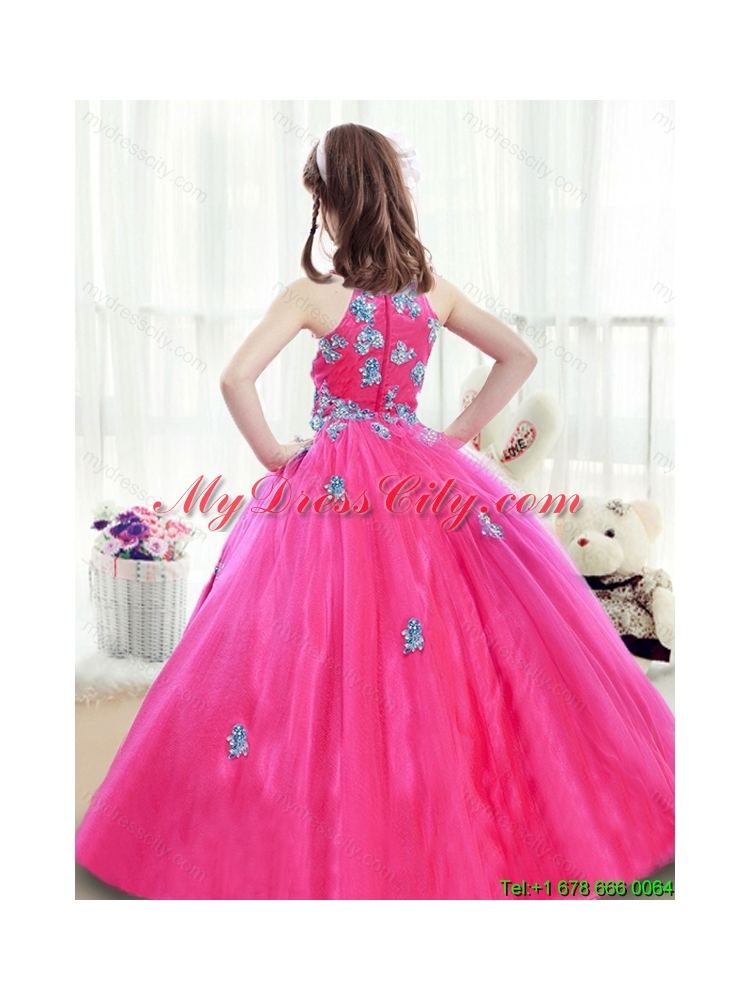 Classical High Neck Beading Flower Girl Dresses with Appliques