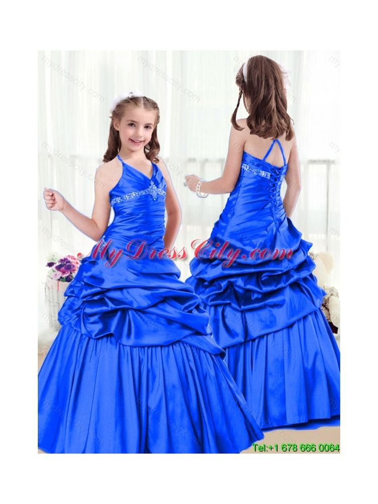 Perfect A Line Halter Top Little Girl Pageant Dresses with Beading