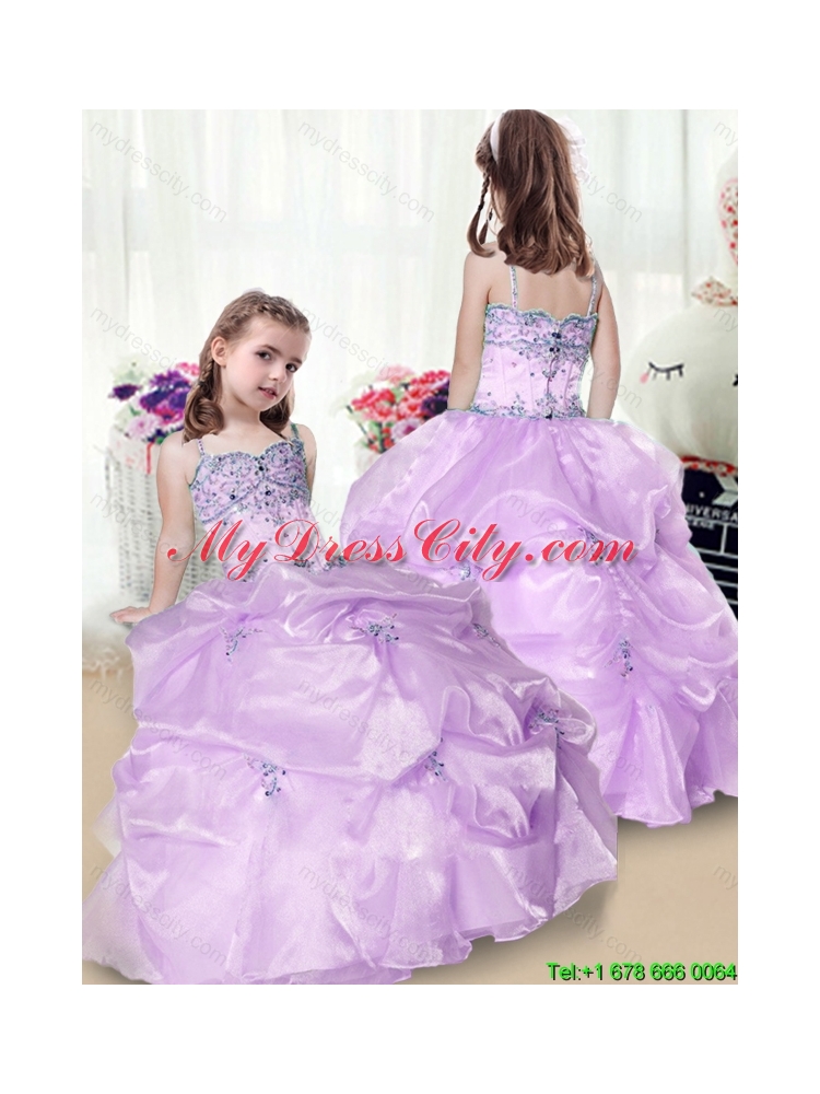 Perfect Beading and Appliques Little Girl Pageant Gowns in Lavender