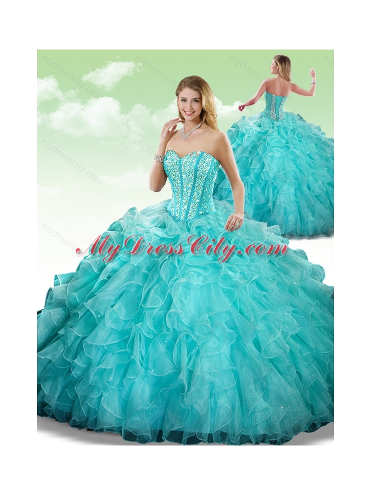 2016 Gorgeous Sweetheart Beading Quinceanera Dresses in Turquoise