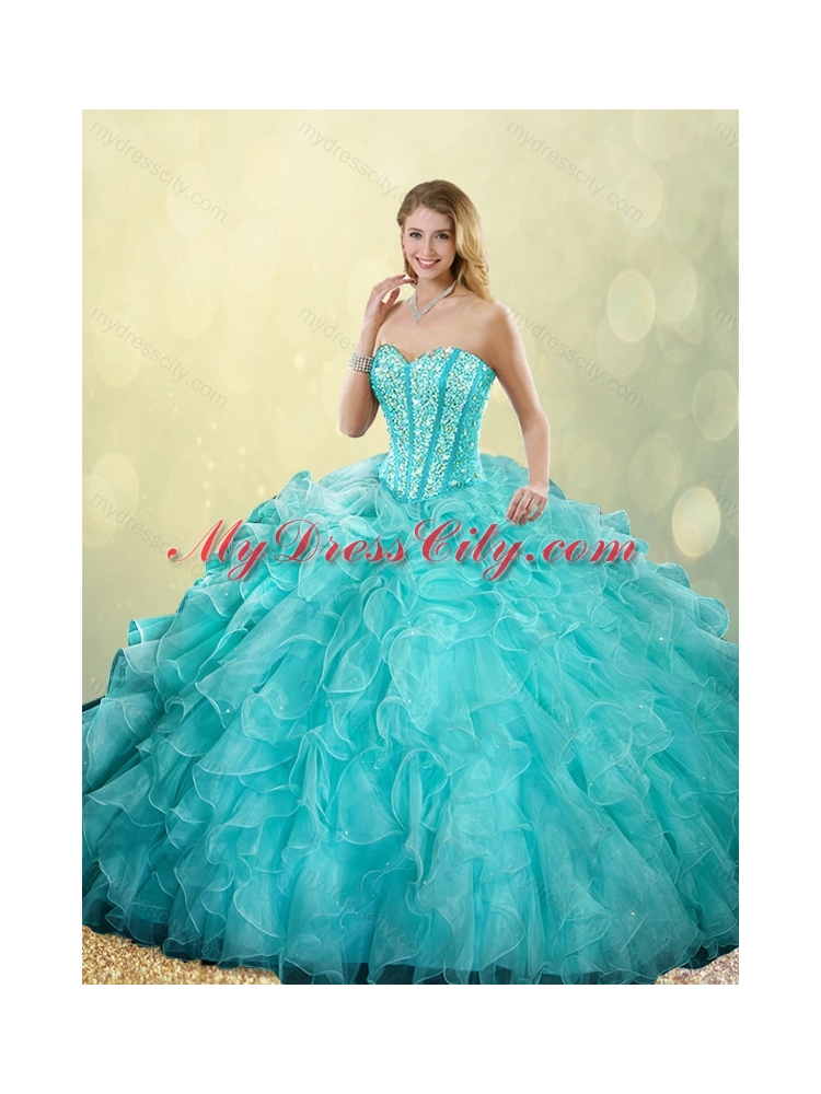 2016 Gorgeous Sweetheart Beading Quinceanera Dresses in Turquoise