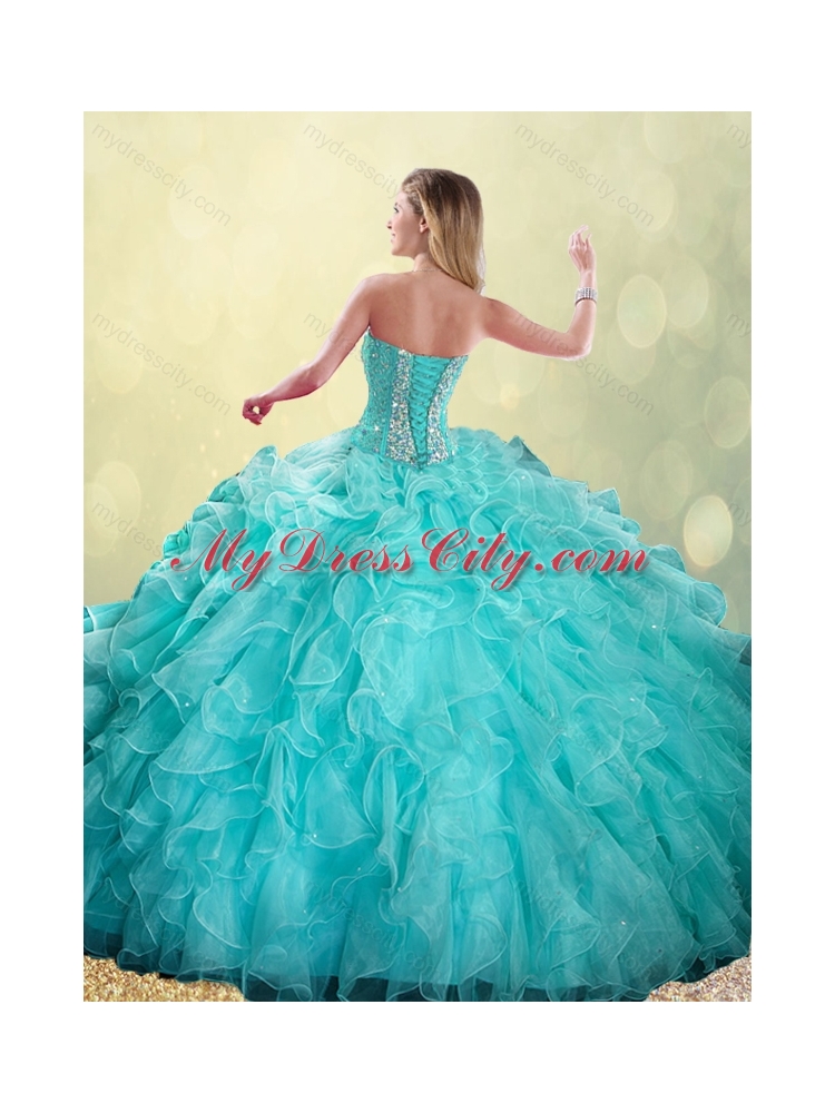 2016 Gorgeous Sweetheart Beading Quinceanera Dresses in Turquoise