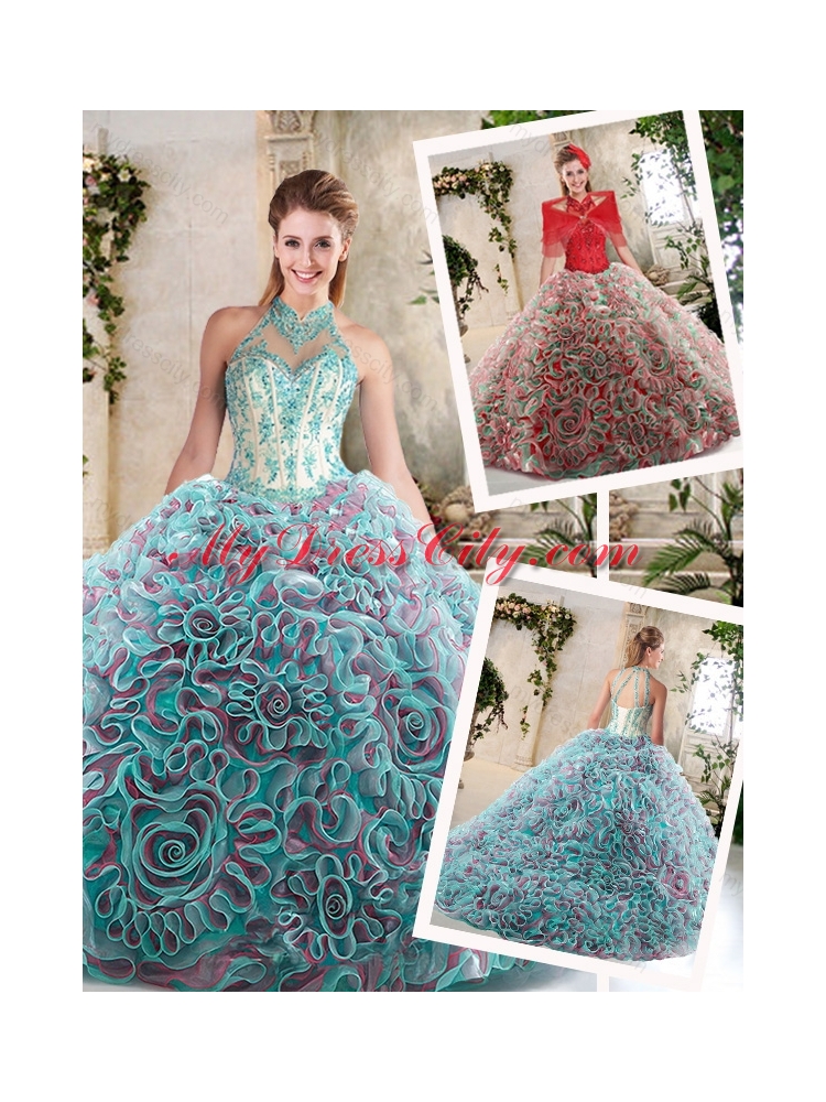 2016 Hot Sale Appliques and Ruffles Sweet 16 Dresses with Halter Top