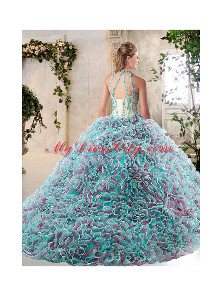 2016 Hot Sale Appliques and Ruffles Sweet 16 Dresses with Halter Top