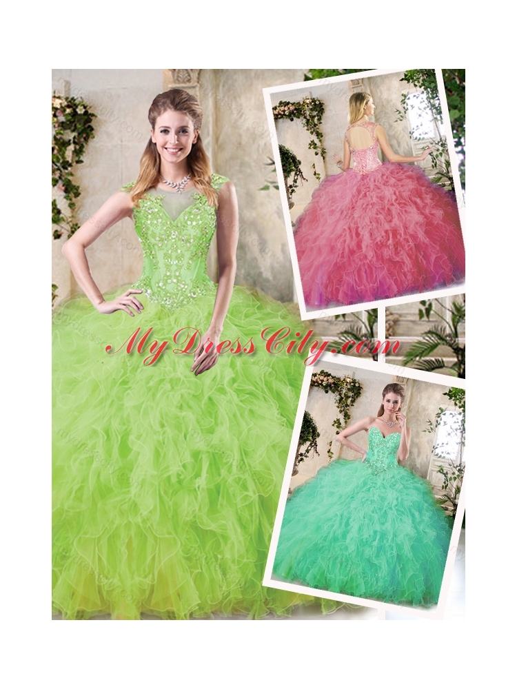 2016 Cheap Ball Gown Quinceanera Dresses with Appliques and Ruffles