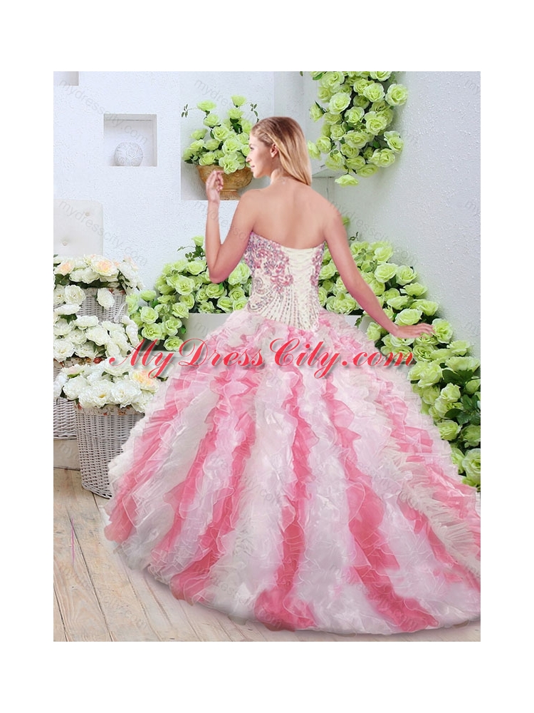 2016 Fashionable Brush Train Quinceanera Gowns with Beading and Ruffles