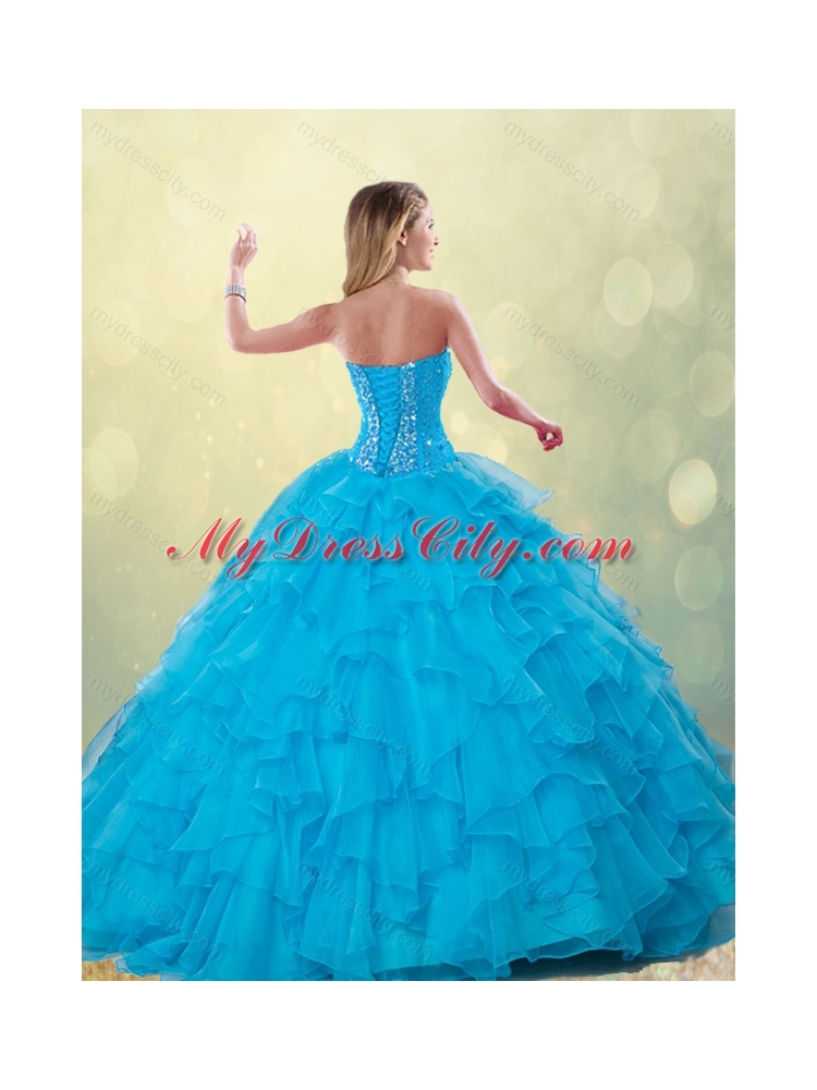 Cheap Beading Detachable Quinceanera Dresses in Aqua Blue