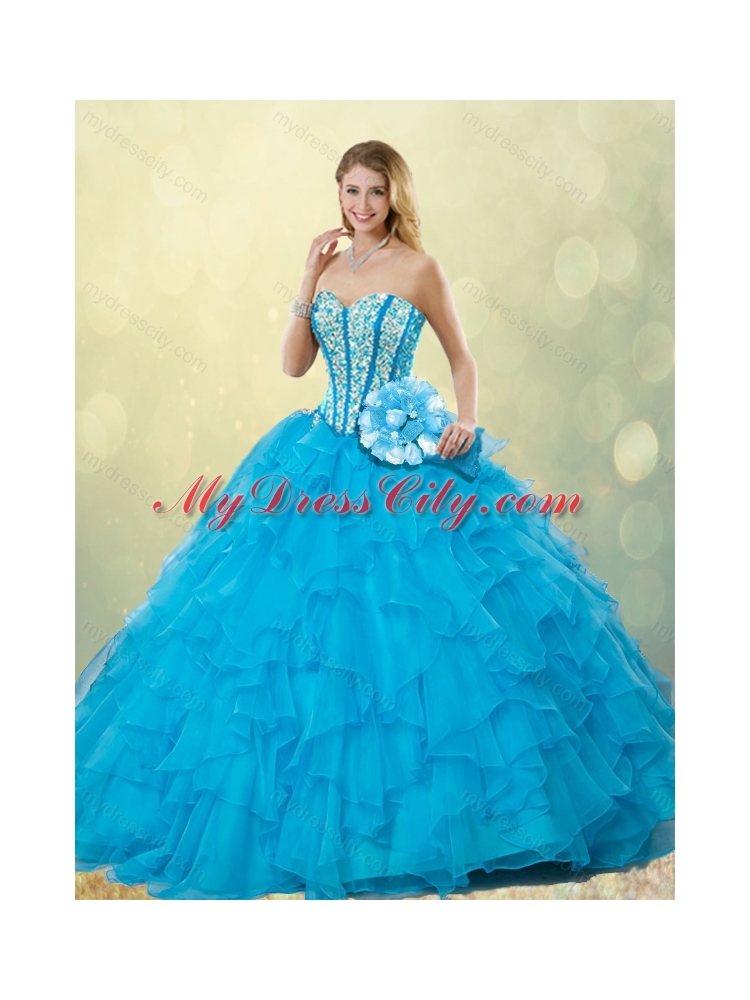 Cheap Beading Detachable Quinceanera Dresses in Aqua Blue