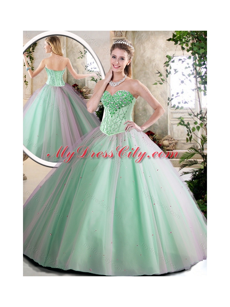 Cheap Beading Quinceanera Dresses in Apple Green