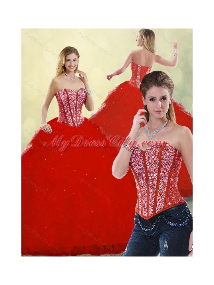 Hot Sale Red Detachable Sweet 16 Dresses with Ruffles and Beading