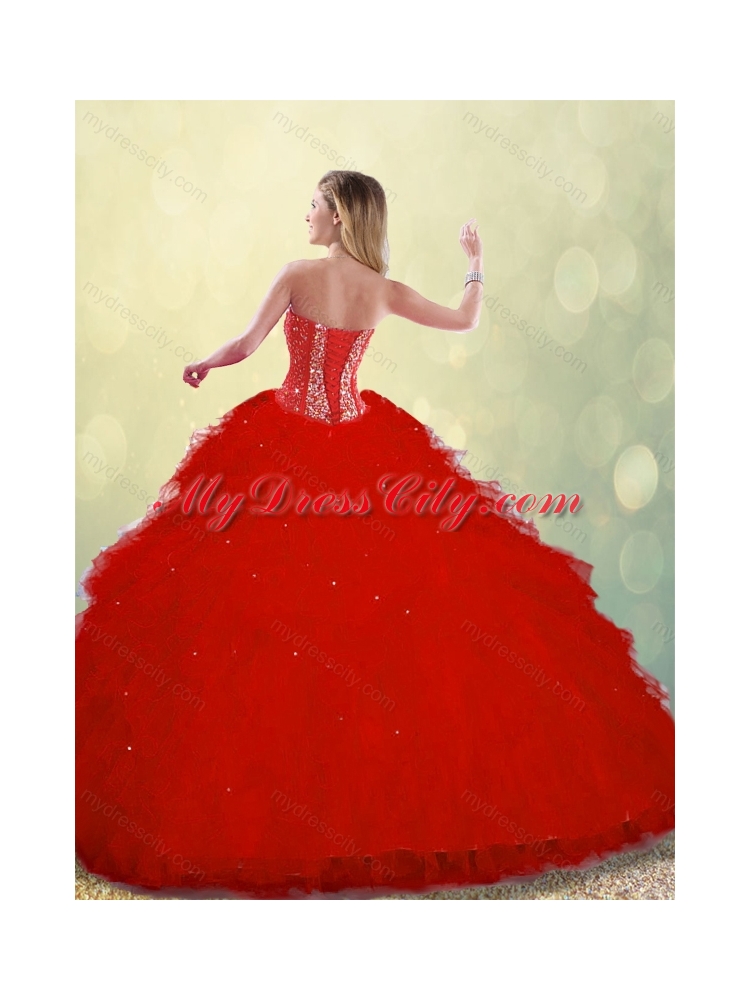 Hot Sale Red Detachable Sweet 16 Dresses with Ruffles and Beading