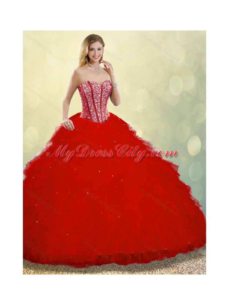 Hot Sale Red Detachable Sweet 16 Dresses with Ruffles and Beading