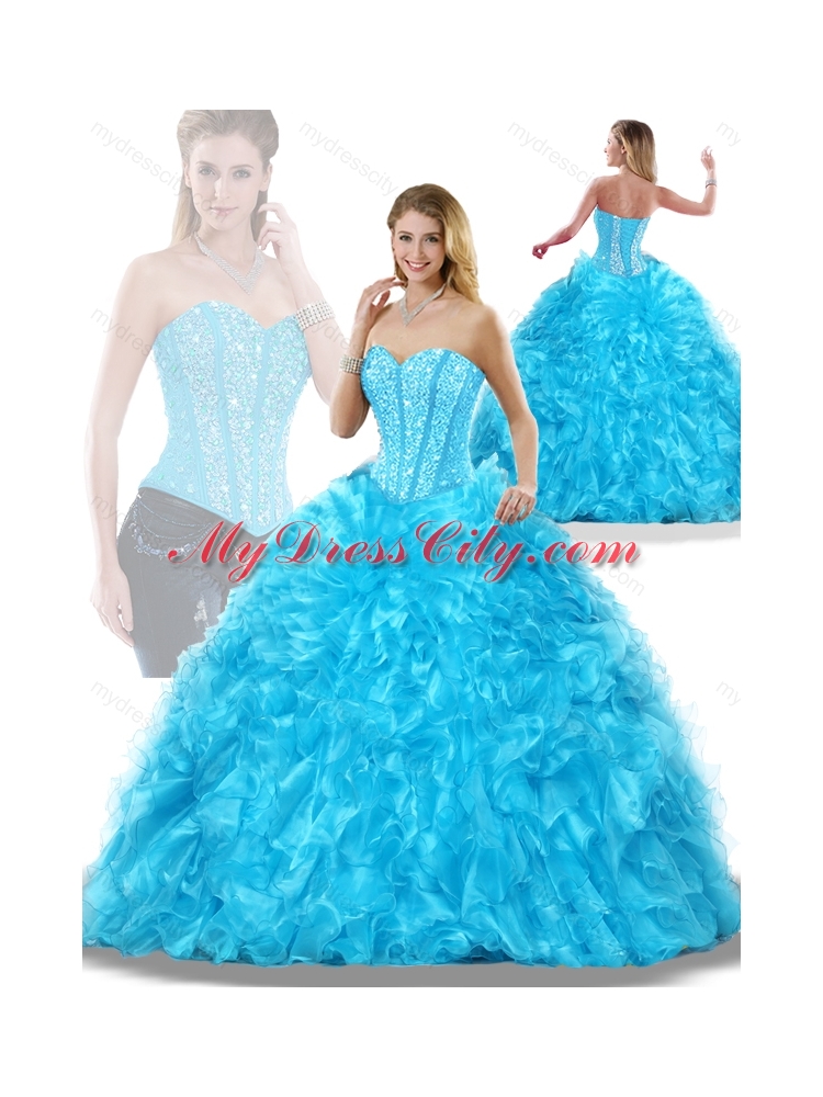 Latest Aqua Blue Detachable Quinceanera Dresses with Beading