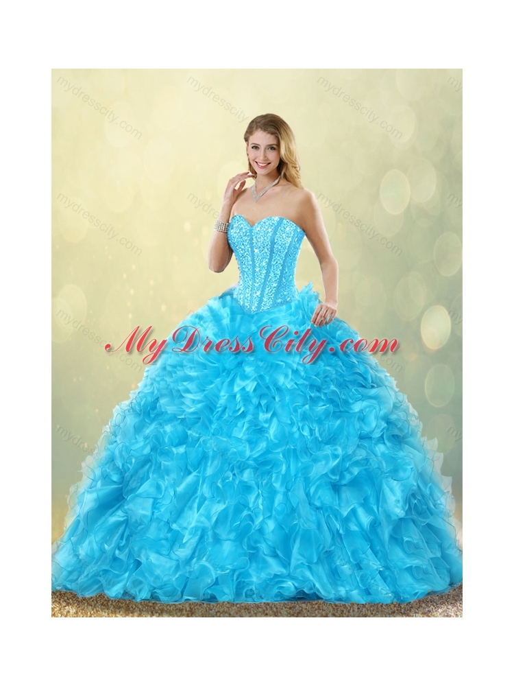 Latest Aqua Blue Detachable Quinceanera Dresses with Beading