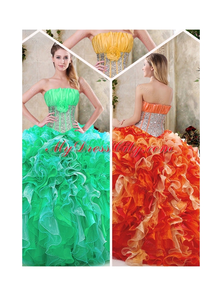 Luxurious Strapless Quinceanera Dresses with Sequins and Ruffles